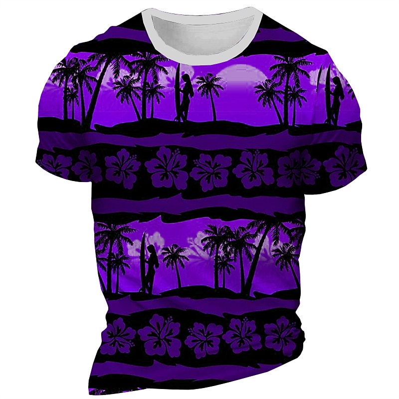 Men's Floral Graphic Palm Tree T Shirt Short Sleeve T shirt 3D Print Crew Neck Shirt Daily Designer Retro Vintage Sports Outdoor Hawaiian Holiday Yellow Blue Red Spring & Summer Clothing Apparel S M3