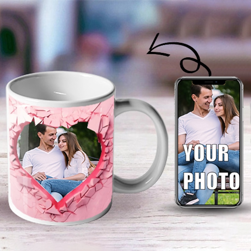 Personalized Photo Coffee Mug - Custom Wedding Gift for Couple Wedding Gift Mug Gift 3D Love Heart Hole In A Wall for Family Christmas Gift Mug Ceramic Mug 11oz