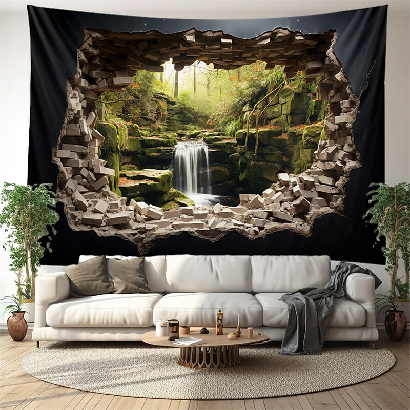 Waterfall Forest Cave Hanging Tapestry Wall Art Large Tapestry Mural Decor Photograph Backdrop Blanket Curtain Home Bedroom Living Room Decoration4