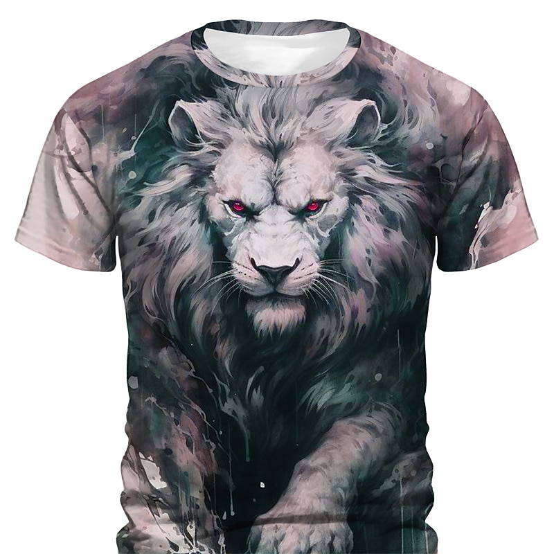 Men's Graphic Animal Lion T Shirt Short Sleeve T shirt 3D Print Crew Neck Shirt Daily Designer Retro Vintage Sports Outdoor Holiday Going out Pink Blue Green Spring & Summer Clothing Apparel S M L XL4