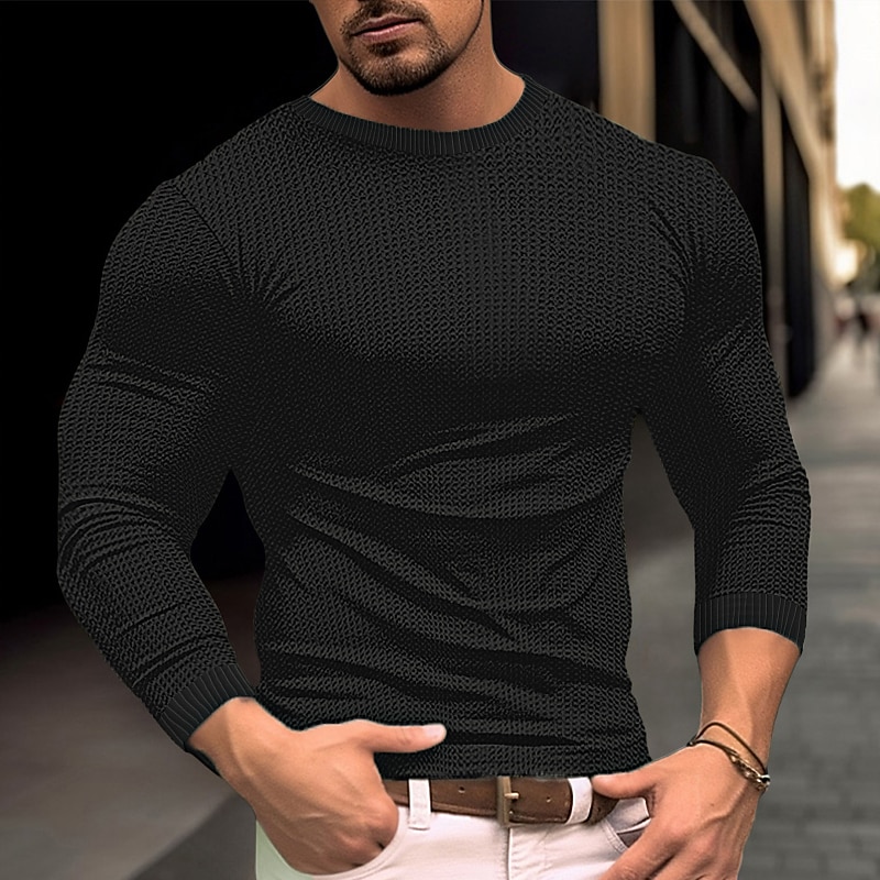 Men's Waffle Tee T Shirt Waffle Henley Shirt Henley Shirt Long Sleeve Henley Spring &  Fall Plain Fashion Designer Basic Vacation Street Going out Black White Navy Blue Top Tee for Men4