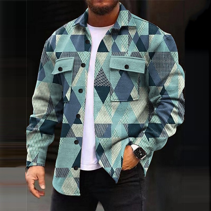 Men's Tribal Geometry Bandana Print Shirt Shirt Jacket Long Sleeve Vintage Casual Tribal Outdoor Street Casual Daily Fall & Winter Turndown Buttons Pocket Print Black Blue Brown2