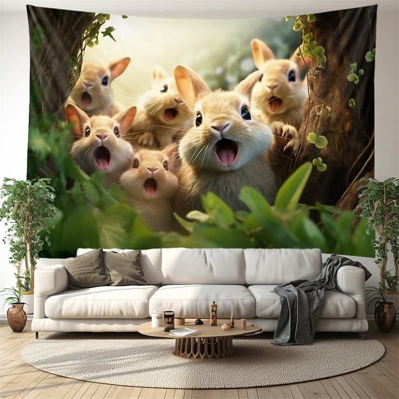 Hanging Tapestry Wall Art Large Tapestry Bunny Animal Mural Decor Photograph Backdrop Blanket Curtain Home Bedroom Living Room Decoration2
