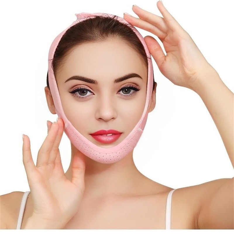 Double Chin Eliminator - V Line Lifting Mask with Chin Strap for Double Chin for Women -Face Lift, Prevent Sagging, V Shaped Slimmer - Innovative Lifting Tech (Pink)3
