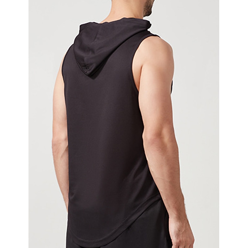 Men's Tank Top Gym Sleeveless Hoodie Hooded Sleeveless Sports & Outdoor Vacation Going out Casual Daily Gym Quick dry Breathable Soft Plain Black White Activewear Fashion Sport3