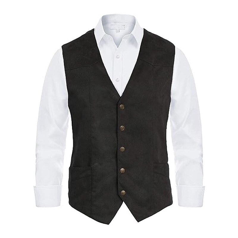 Retro Vintage Vest Waistcoat West Cowboy Solid Color V Neck Fancy Dress Men's Bachelorette Party Adults' Vest2