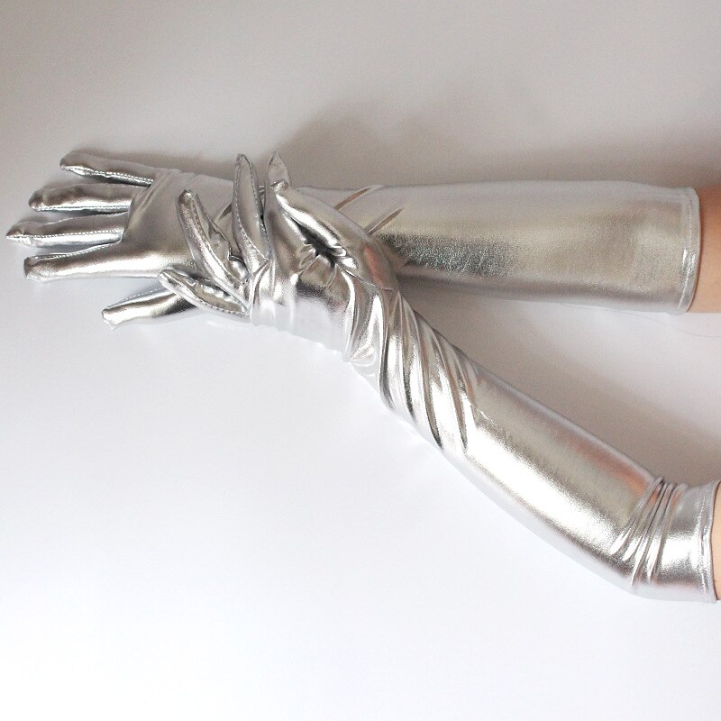Long Patent Leather Gloves Sexy Coated Gloves Gold And Silver Shiny Leather Long Gloves Steel Pipe Stage Performance Gloves4