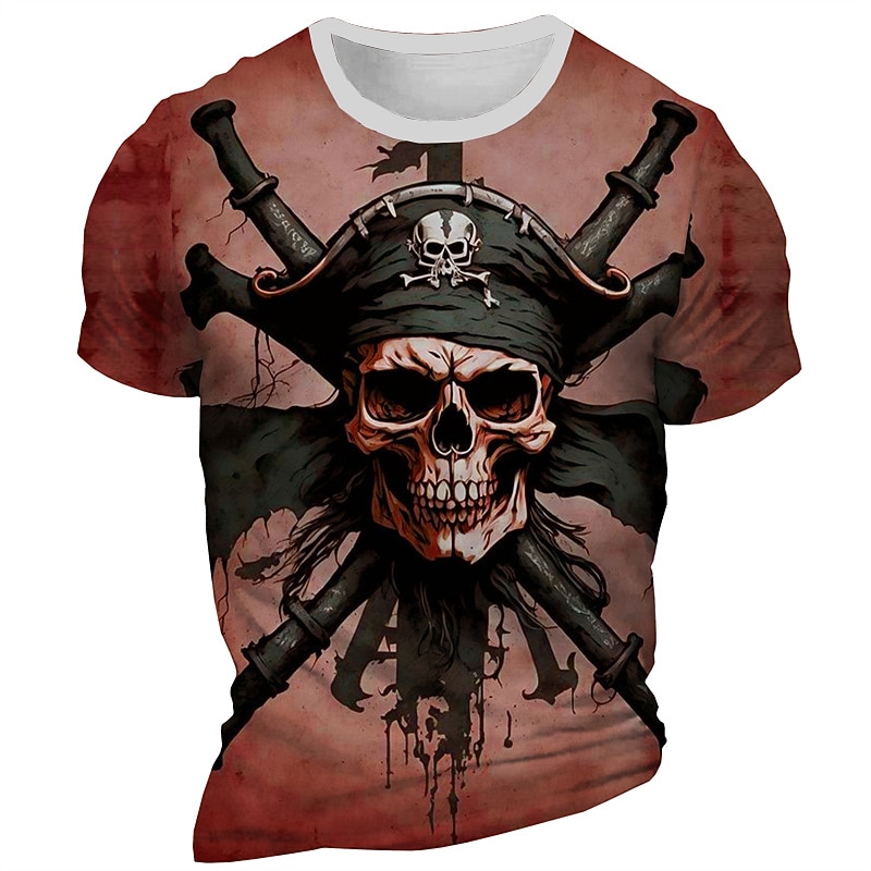 Men's Graphic Skeleton Pirate T Shirt Short Sleeve T shirt 3D Print Crew Neck Shirt Daily Designer Retro Vintage Sports Outdoor Holiday Going out Burgundy Blue Purple Spring & Summer Clothing Apparel