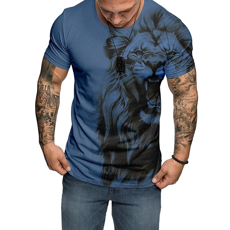 Men's Graphic Animal Lion Short Sleeve T shirt 3D Print Crew Neck Shirt Daily Designer Outdoor Party Casual Holiday Burgundy Blue Green Spring & Summer Clothing Apparel Normal S M L XL XXL XXXL2