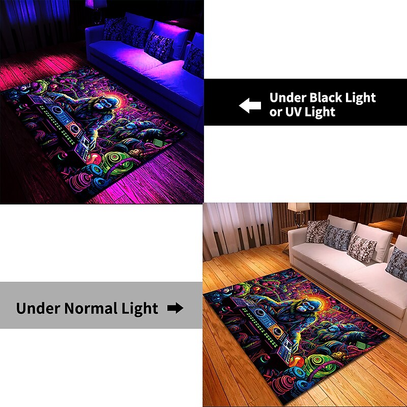 Blacklight Rug UV Reactive Glow in the Dark Area Rug Kitchen Mat Non-Slip Oil Proof Chimpanzees DJ Floor Mat Livingroom Rug Indoor Outdoor Mat Bedroom Decor Bathroom Mat Entrance Rug Door Mat3