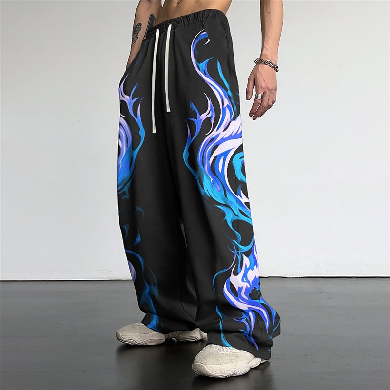 Flame Casual Men's 3D Print Pants Trousers Outdoor Daily Wear Streetwear Polyester Red Blue Purple S M L Medium Waist Elasticity Pants4