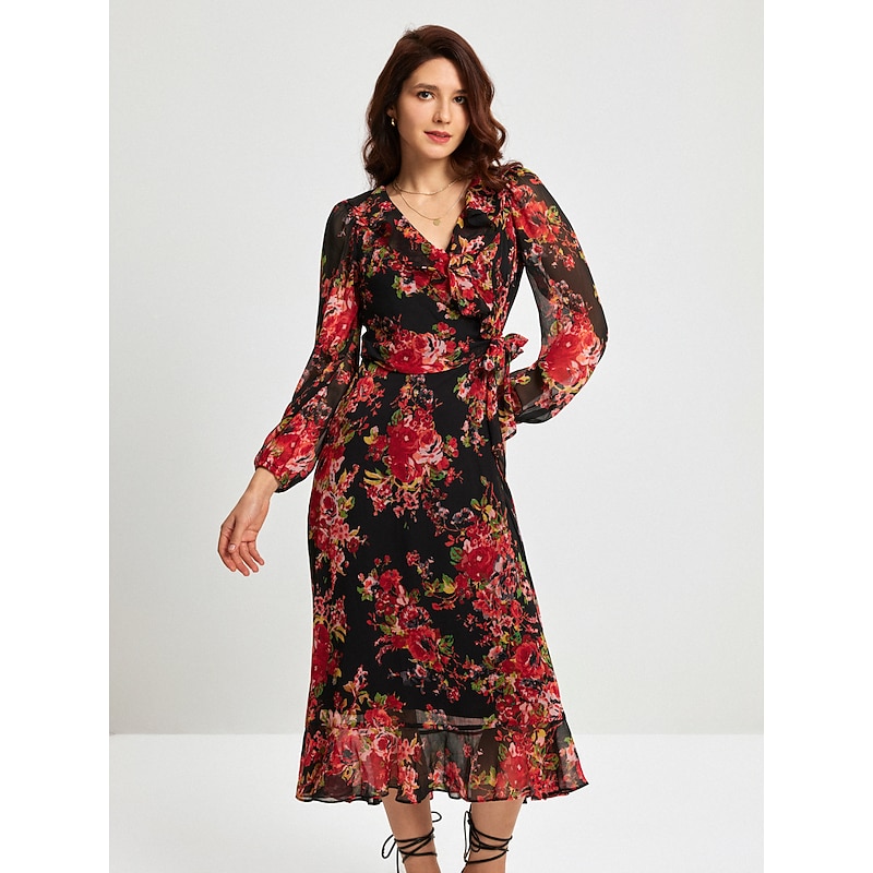 Chiffon Floral Print Adjustable Waist Maxi Dress2