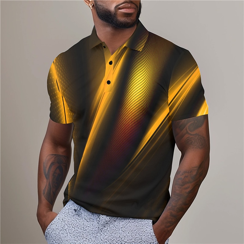 Men's Graphic Polo Shirts Golf Shirt Short Sleeve Polo Shirts Collared Shirts Casual Vacation Wear Rave Wear Party Outfits Buttons 3D Print Spring & Summer Yellow Red Blue2