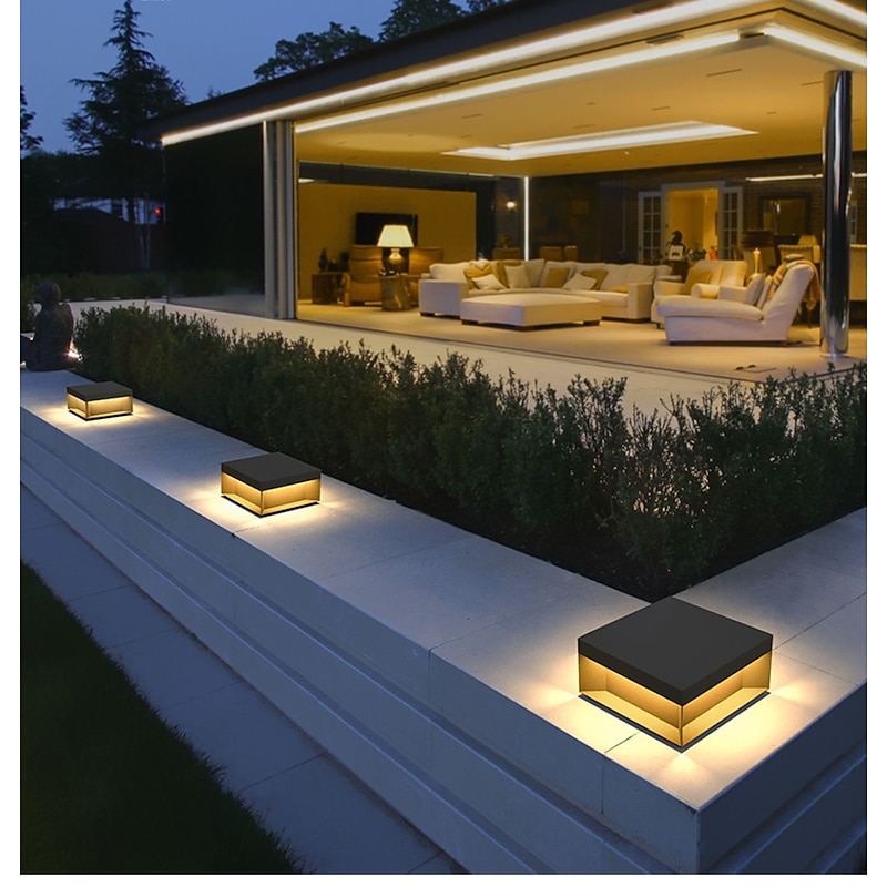 Outdoor Post Lights Retro Outdoor LED Deck Fence Cap Light for Patio Garden Decoration Fence Lights Warm White Stainless Steel Black Exterior Pillar 110-240V4