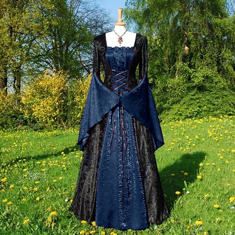 Retro Vintage Medieval Renaissance Dress Cosplay Costume Prom Dresses Witch Viking Gentlewoman Fancy Dress Women's Celtic Walpurgis Night Halloween Carnival Masquerade Renaissance Fair LARP Adults'2
