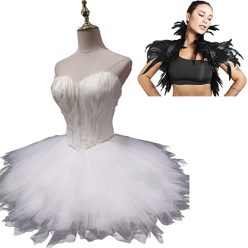 Set with Ballet Tutu Dress Feather Cape 2 PCS Women's Little Black Dress Elegant Cocktail Dress Vintage Dress Masquerade Prom Dress Black Swan Women's Carnival Costume4