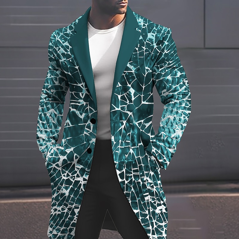 Men's Crack Winter Coat Overcoat Coat Warm Comfortable Breathable Business Abstract Work Wear to work Going out Pocket Print Fall & Winter Turndown Long Sleeve Black Blue Purple4