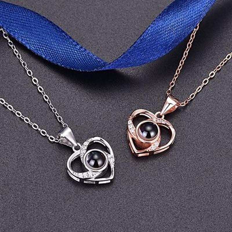 Women's Day Gifts Valentine's Day 100 Languages Pure Silver Projection Necklace Women's Jewelry Eternal Flower Gift Box Christmas and Valentine's Day Gift Mother's Day Gifts for MoM3