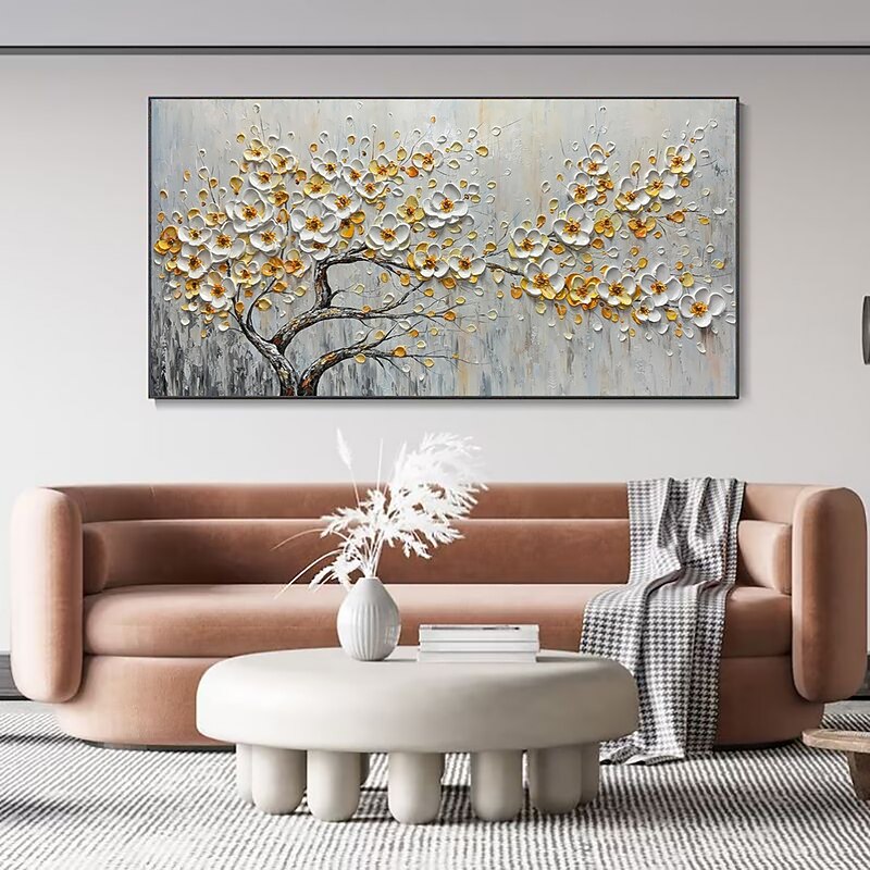 Handmade Oil Painting Canvas Wall Art Decoration 3D Palette Knife Big White Flower for Home Decor Rolled Frameless Unstretched Painting2