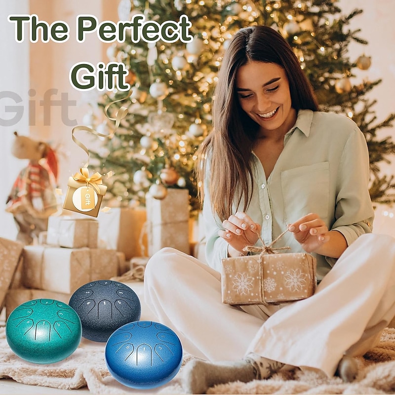 Alloy Steel Tongue Drum 6 Inch 8 Notes Hand Drums with Bag Sticks Music Book, Sound Healing Instruments for Musical Education Entertainment Meditation Yoga Zen Gifts3