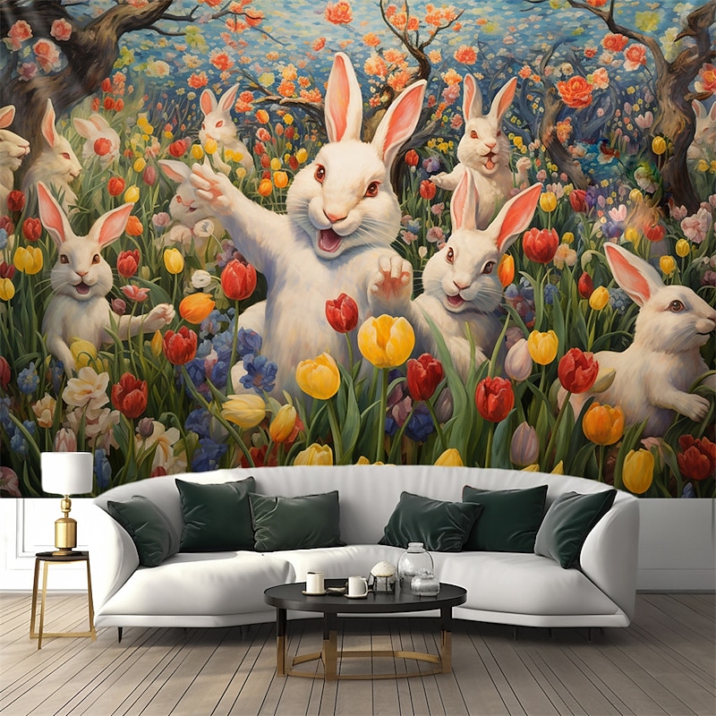 Rabbit Amuse Hanging Tapestry Wall Art Large Tapestry Mural Decor Photograph Backdrop Blanket Curtain Home Bedroom Living Room Decoration2