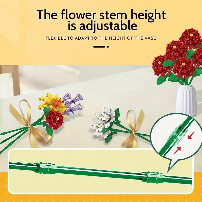 Women's Day Gifts Building Blocks Bouquet Small Particles Of Immortal Roses Girls Puzzle Assembled Flower Toys Girls Series Valentine's Day Gift Mother's Day Gifts for MoM3