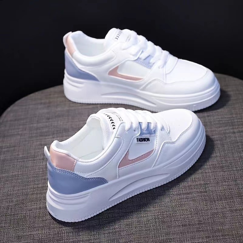 Women's Sneakers White Shoes Dad Shoes Outdoor Daily Summer Lace-up Platform Round Toe Sporty Casual Walking Faux Leather Lace-up White / Blue Gray4