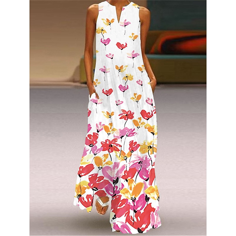 Women's Valentine Dress Tank Dress Floral Butterfly Pocket Print Split Neck Long Dress Maxi Dress Vacation Long Sleeve Summer