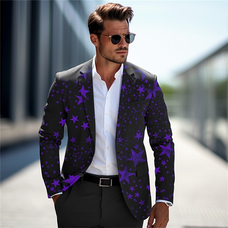 Men's Stars Long Sleeve Turndown Business Work Wear to work Going out Buttons Print Multi Pocket4