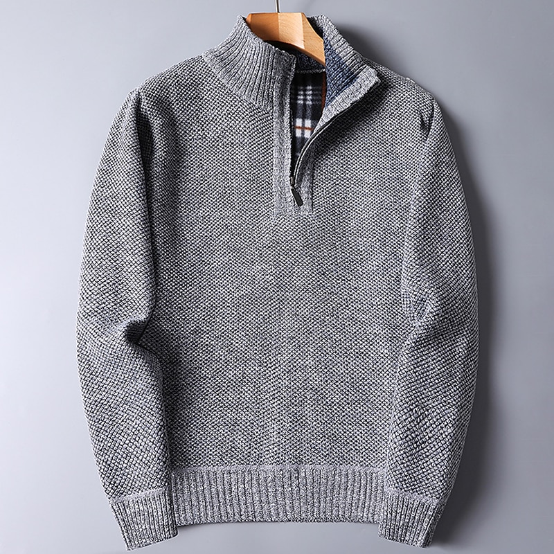 Men's Pullover Sweater Jumper Knit Sweater Quarter Zip Pullover Sweater Ribbed Knit Regular Knitted Quarter Zip Plain Stand Collar Keep Warm Modern Contemporary Daily Wear Going out Clothing Apparel4