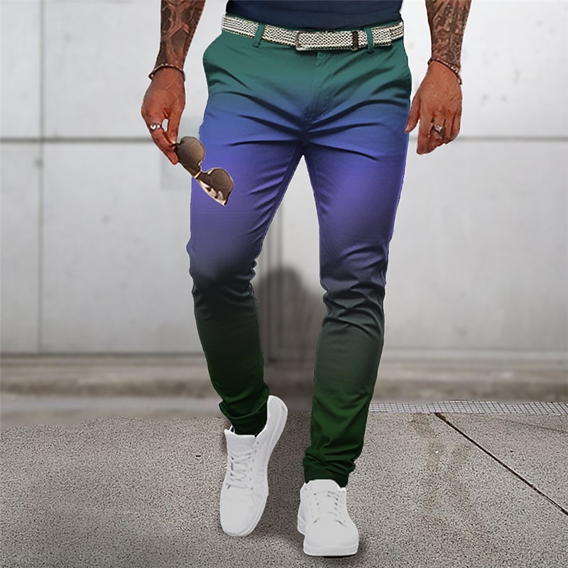 Gradual Business Casual Men's 3D Print Dress Pants Pants Trousers Outdoor Daily Wear Streetwear Polyester Yellow Blue Purple S M L Medium Waist Elasticity Pants4