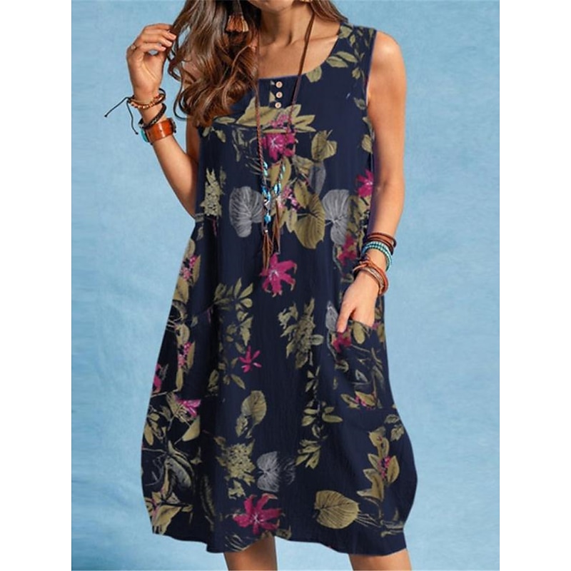 Women's Midi Dress Casual Dress Tank Dress Summer Dress Streetwear Vacation Street Regular Fit Floral Sleeveless Strap Red Navy Blue Orange Summer4