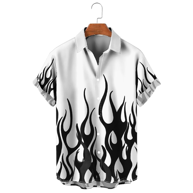 Men's Color Block Abstract Flame Shirt Button Up Shirt Short Sleeve Hawaiian Casual Vacation Daily Wear Weekend Spring & Summer Turndown Print Button-Down White Yellow Red Blue Purple4