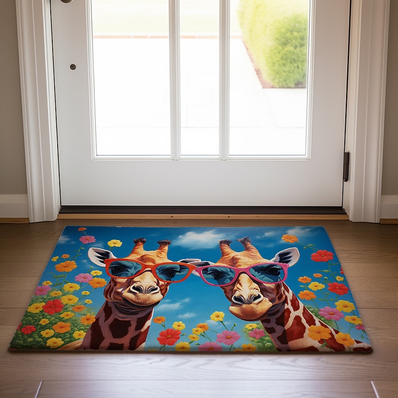 Colorful Giraffe Doormat Floor Mats Washable Rugs Kitchen Mat Non-Slip Oil Proof Rug Indoor Outdoor Mat Bedroom Decor Bathroom Mat Entrance Rug