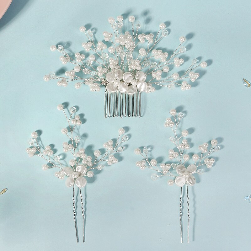 Hair Combs Headpiece Imitation Pearl Alloy Wedding Cocktail Elegant Luxury With Faux Pearl Pure Color Headpiece Headwear2
