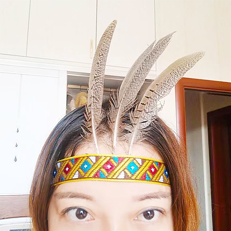 CARNIVAL African Drum Headwear Indian Headband Pheasant Tail Headwear Handmade Christmas Supplies Jewelry Birthday Props4