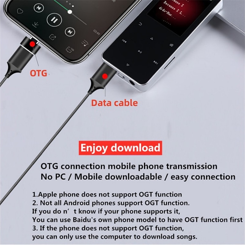 16GB 1.8 inch Met Bluetooth 5.0 MP3 Speler Full Touch Screen  MP4 Player Muziekspeler Met Ingebouwde speaker Fm Radio Recorder Video4