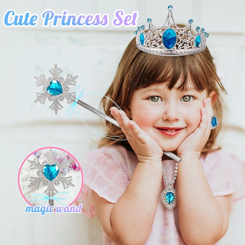 Witch's Fairy Tale Magic Stick Fairy Stick Princess Girl Birthday Gift Crown Necklace Jewelry Set Toy Gifts for girls aged 4-6 years old