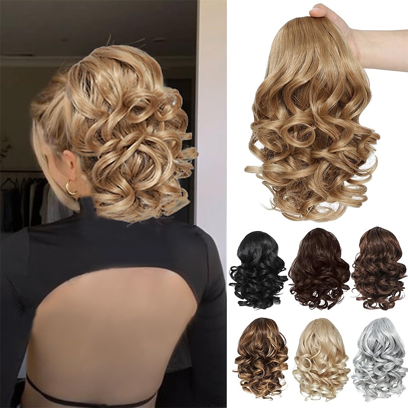 Short Ponytail Extension10 inch Wavy Drawstring Ponytail with Clip in Hairpieces Synthetic Short Drawstring Pony Tail for Women - Main Image