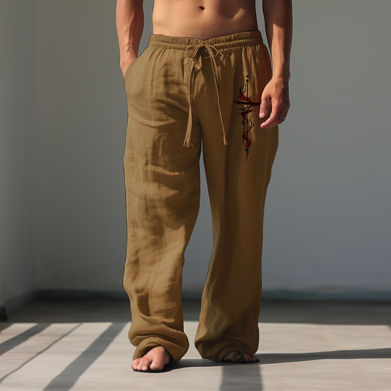 Men's Graphic Ethnic Pants Trousers Mid Waist Vintage Daily Wear Vacation Going out Spring Fall Blue Brown Green3