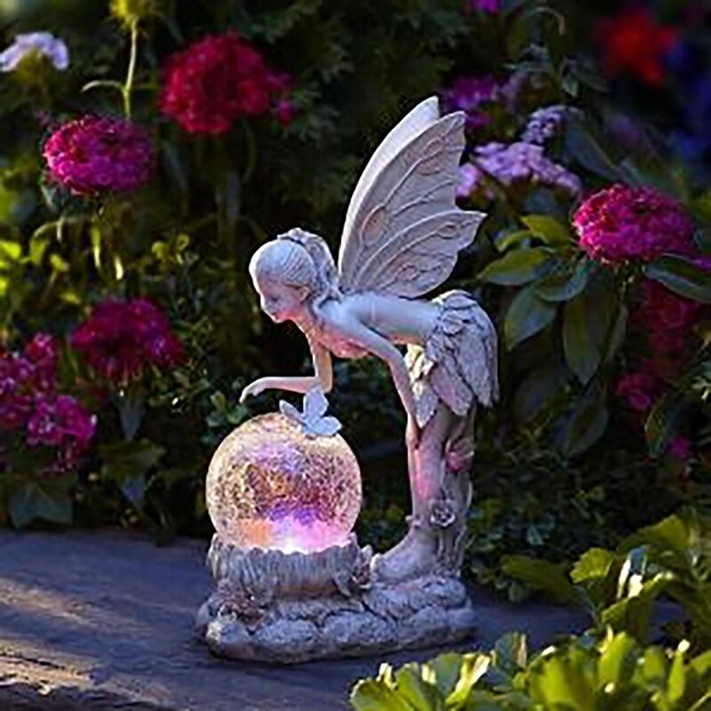 Flower Fairy Statue Illuminates Girl Decoration Outdoor Garden Courtyard Angel Fairy Solar Light3