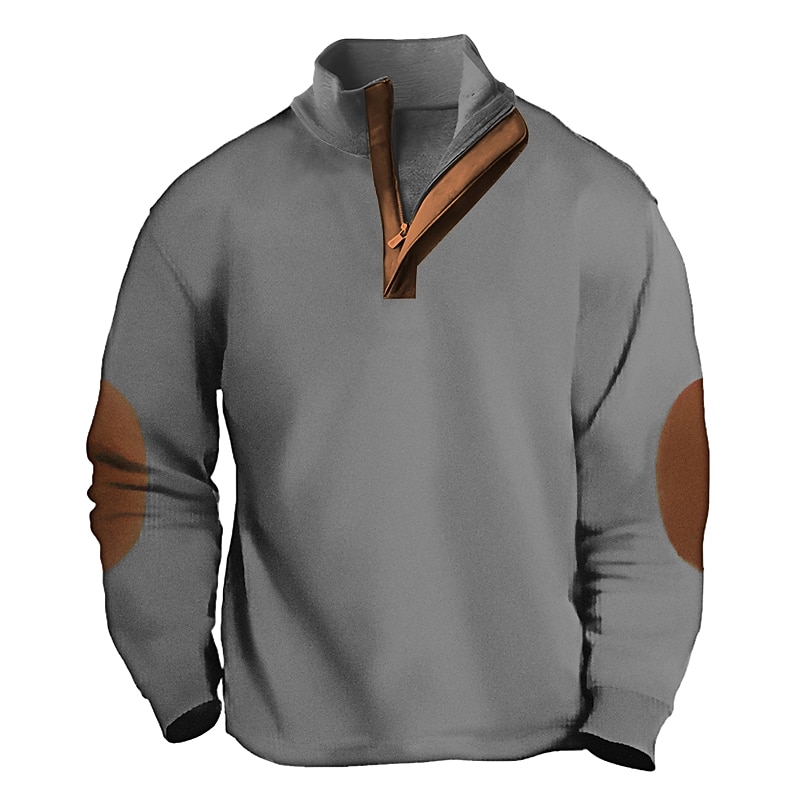 Men's T Shirt Corduroy Shirt Tee Top Long Sleeve Shirt Long Sleeve Quarter Zip Spring &  Fall Color Block Fashion Designer Basic Patchwork Vacation Street Going out Blue khaki Army Green Top Tee for4