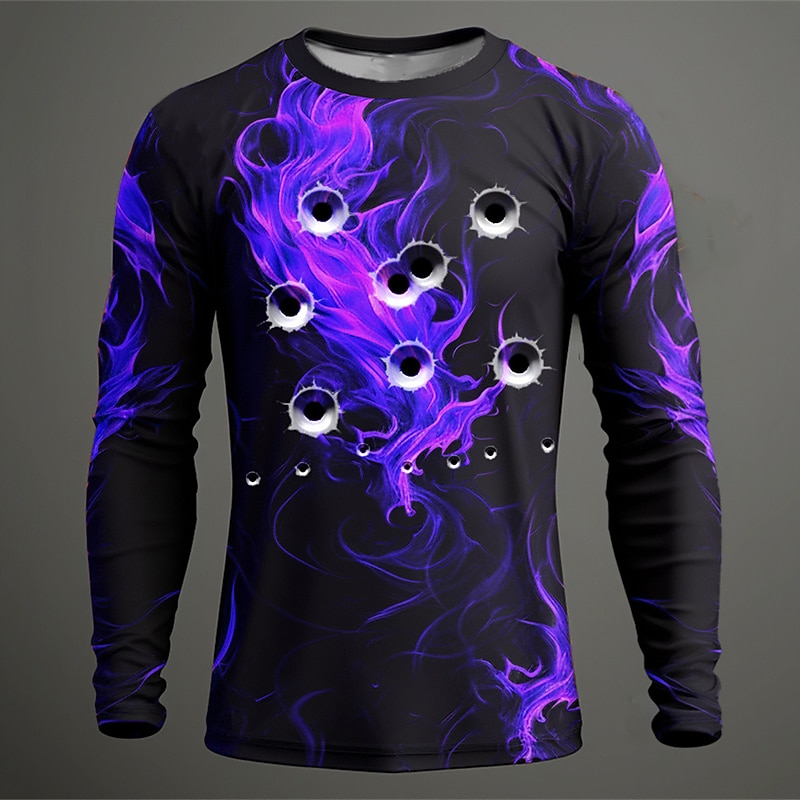 Men's Graphic Hellfire Flames Flame T Shirt Long Sleeve T shirt 3D Print Crew Neck Shirt Fashion Designer Casual Sports Outdoor Holiday Going out Blue Purple Orange Spring &  Fall Clothing Apparel S