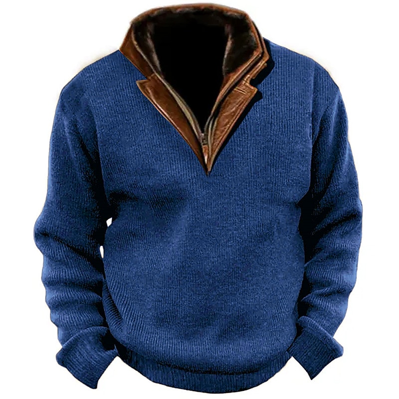 Men's Sweatshirt Navy Blue Brown Army Green Gray Standing Collar Color Block Vintage Style Daily Wear Vacation Going out Corduroy Keep Warm Casual Fall & Winter Clothing Apparel Hoodies Sweatshirts3