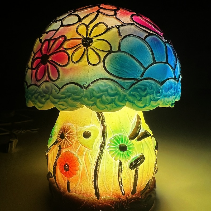 Mushroom Table Lamp, Simulated Stained Glass Night Light, Bohemian Resin Decorative Bedside Lamp, for Bedroom Living Room Home Office, Decor Gift4