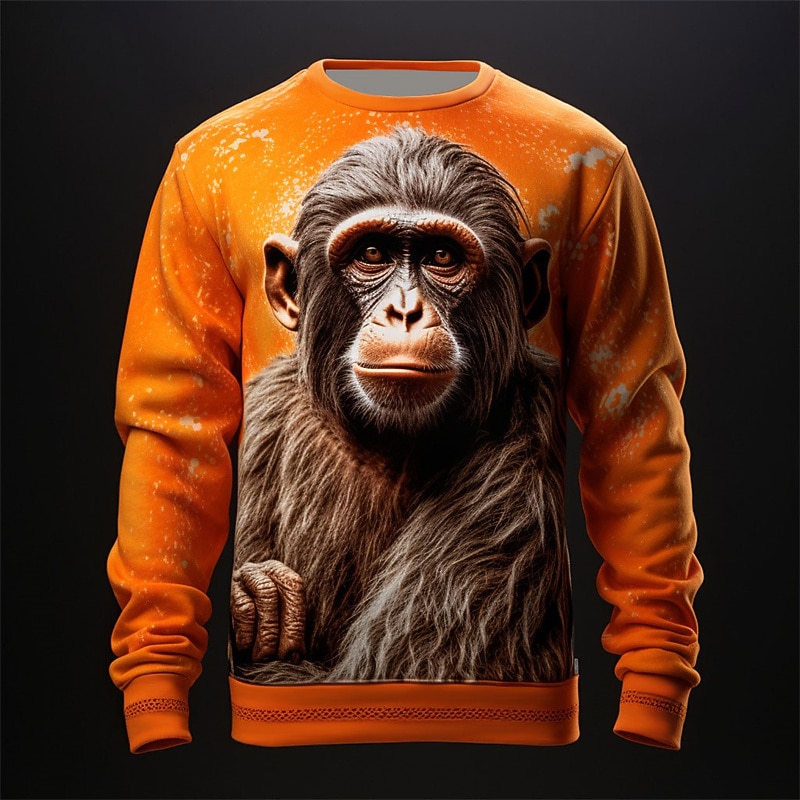 Men's Graphic Orangutan Sweatshirts Golf Pullover Sweatshirt Long Sleeve Sweatshirt Crew Neck Fashion Daily Casual 3D Print Vacation Holiday Going out Print Spring &  Fall2