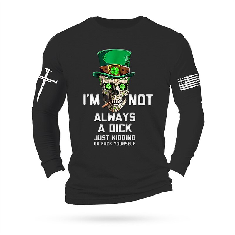 St.Patrick's Day Skulls National Flag Black White Orange T shirt Tee Men's Graphic Cotton Shirt Vintage Basic Shirt Long Sleeve Comfortable Tee Sports Outdoor Holiday Spring Fall Fashion Designer2