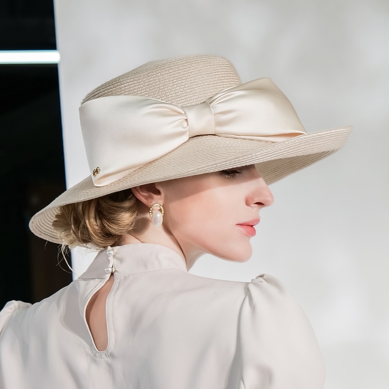 Hats Polyester Fiber Bowler / Cloche Hat Straw Hat Sun Hat Wedding Casual Elegant Wedding With Bowknot Headpiece Headwear3