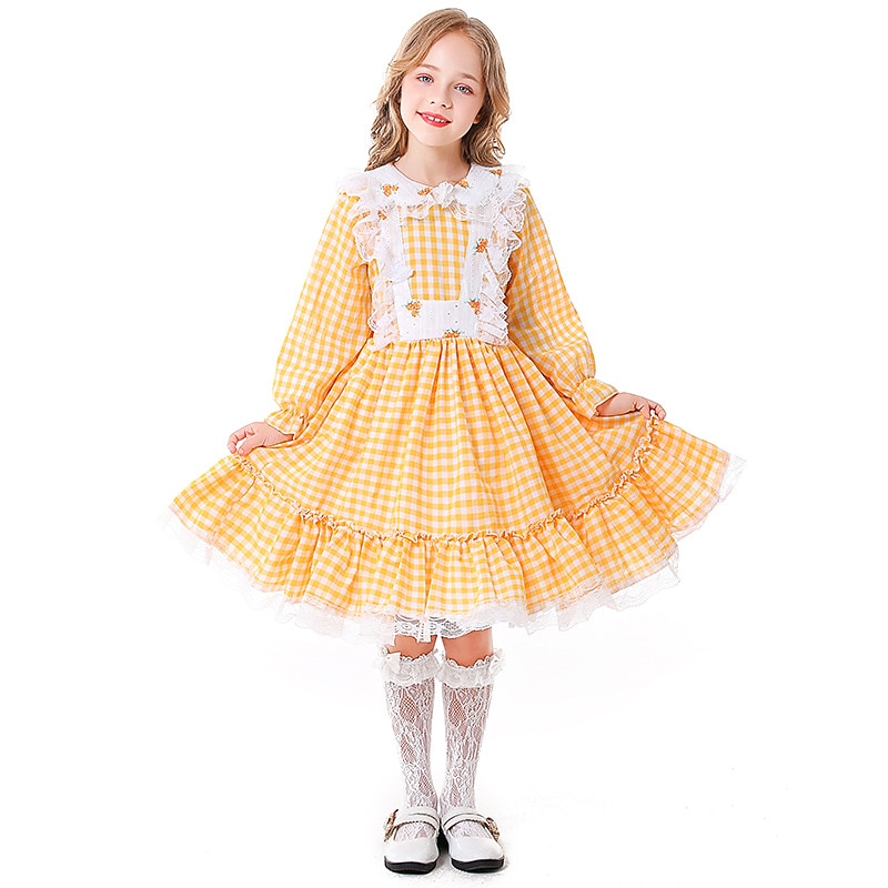 Maid Pioneer Girl Halloween Dress Bonnet Prairie Costume Cosplay Kid's Girls' Halloween Carnival Carnival Performance Halloween Easy Halloween Costumes Dress Up4