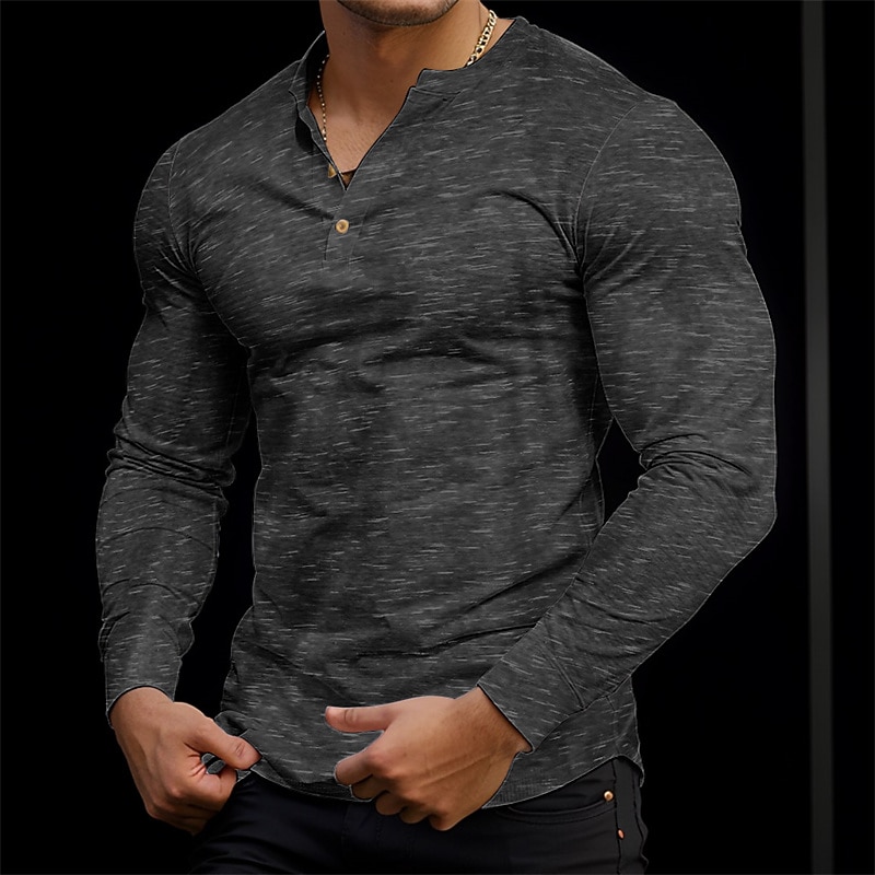 Men's Button T Shirt T Shirt Henley Shirt Tee Top Long Sleeve Henley Spring &  Fall Plain Fashion Designer Basic Vacation Street Going out Black Wine Blue Top Tee for Men3